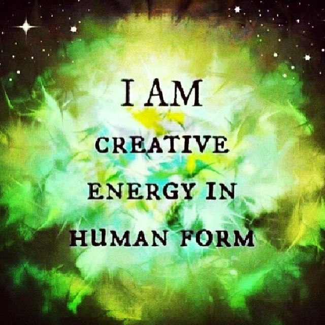 Abstract background with the text 'I AM CREATIVE ENERGY IN HUMAN FORM' in black letters.